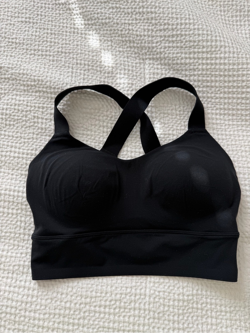 Seamless Black Padded Sports Bra with Crossed Back Straps